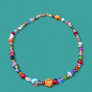 Choker Necklace Boho Beach Flower Moon Stars Hearts Natural 14" Festival Happy